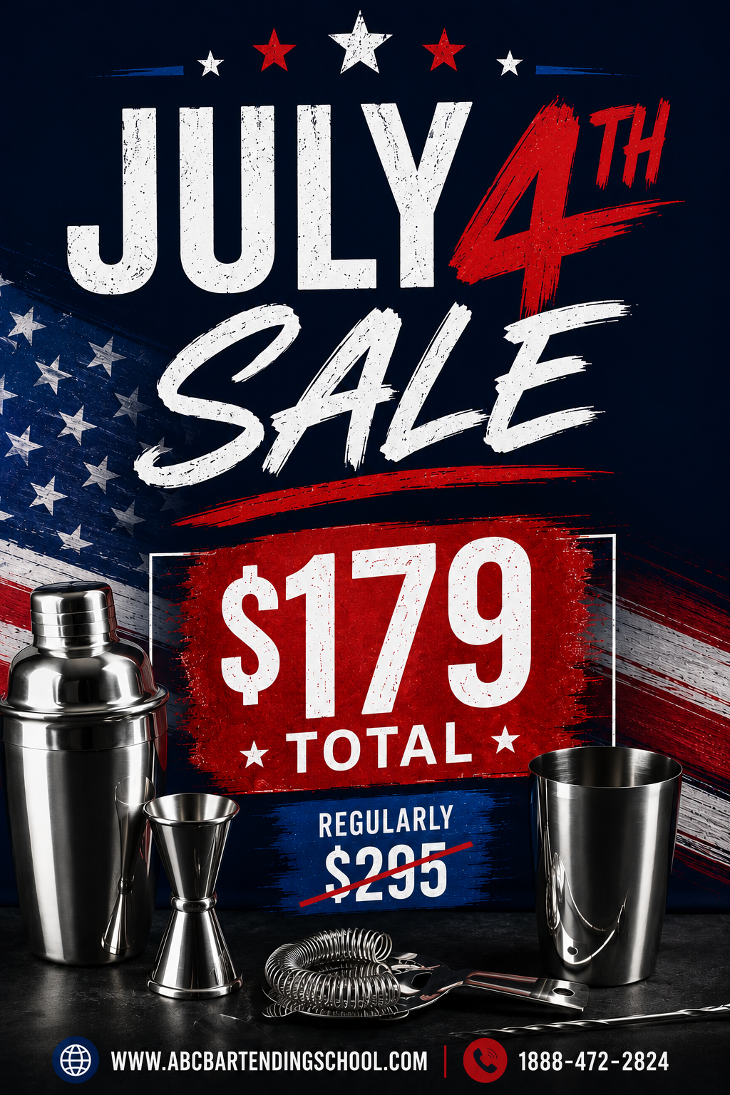 July 4th Bartending School Sale